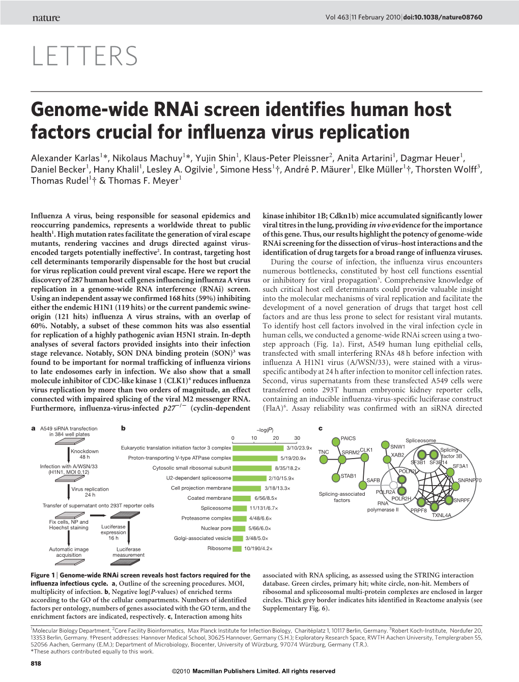 Genome-Wide Rnai Screen Identifies Human Host Factors Crucial for Influenza Virus Replication