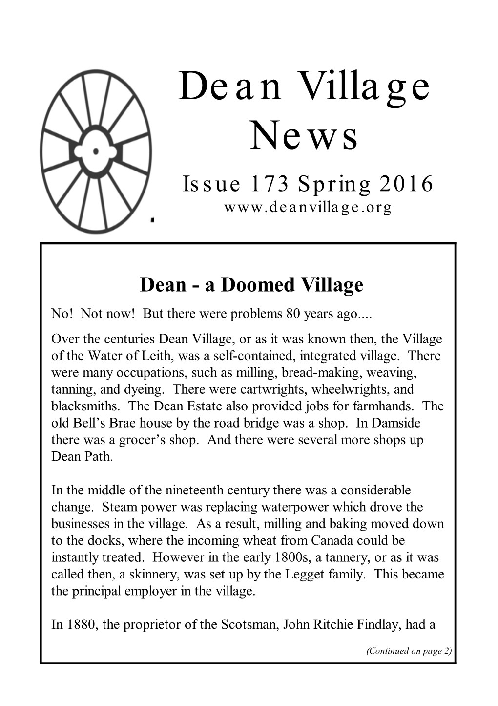 Dean Village News Issue 173 Spring 2016