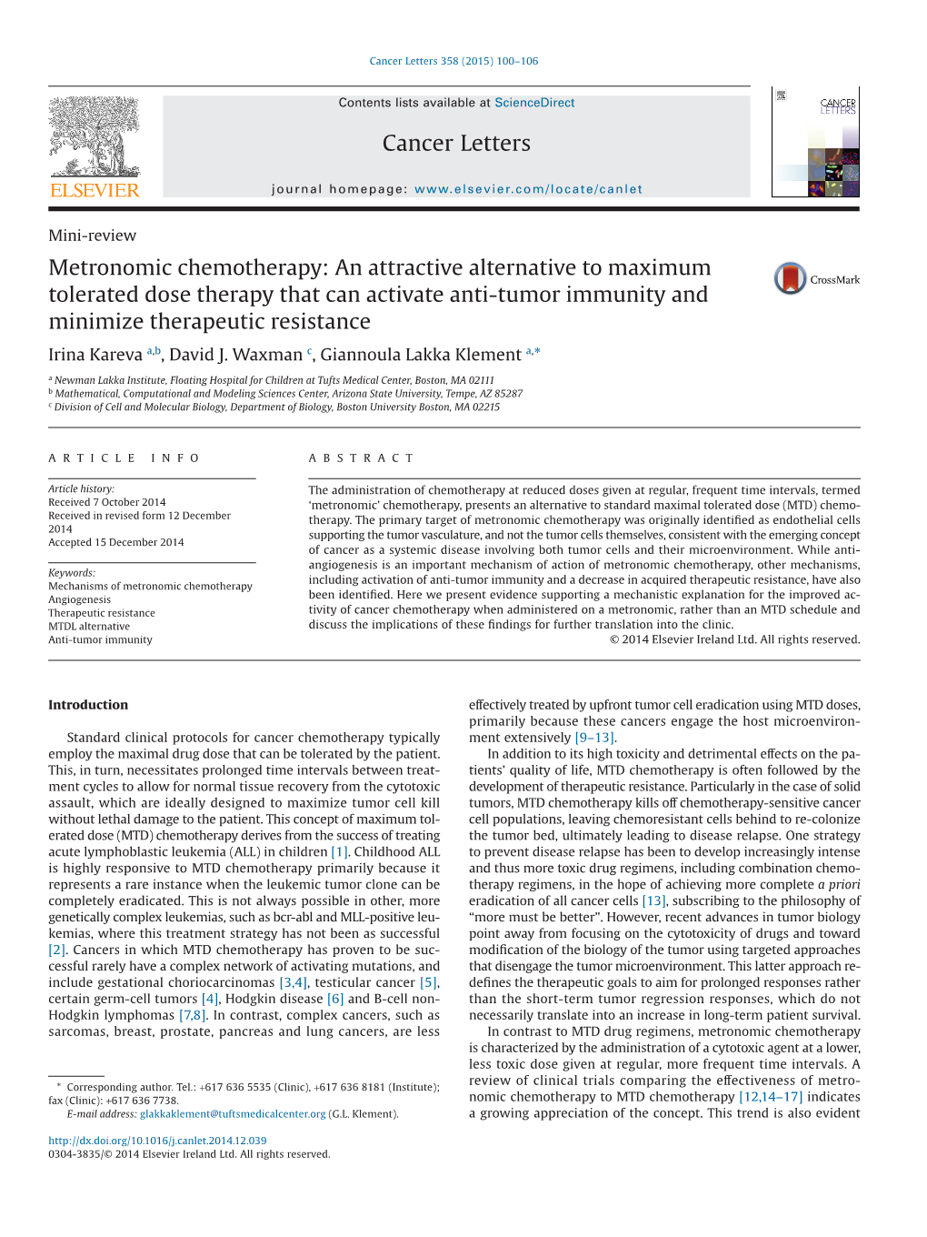 Metronomic Chemotherapy