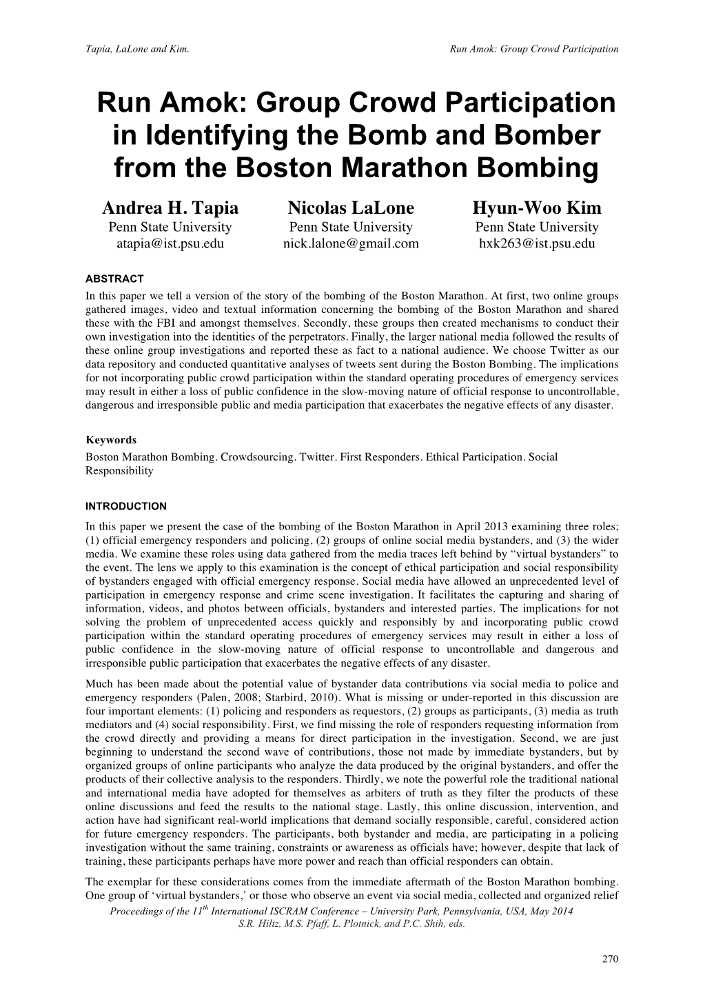 Group Crowd Participation in Identifying the Bomb and Bomber from the Boston Marathon Bombing