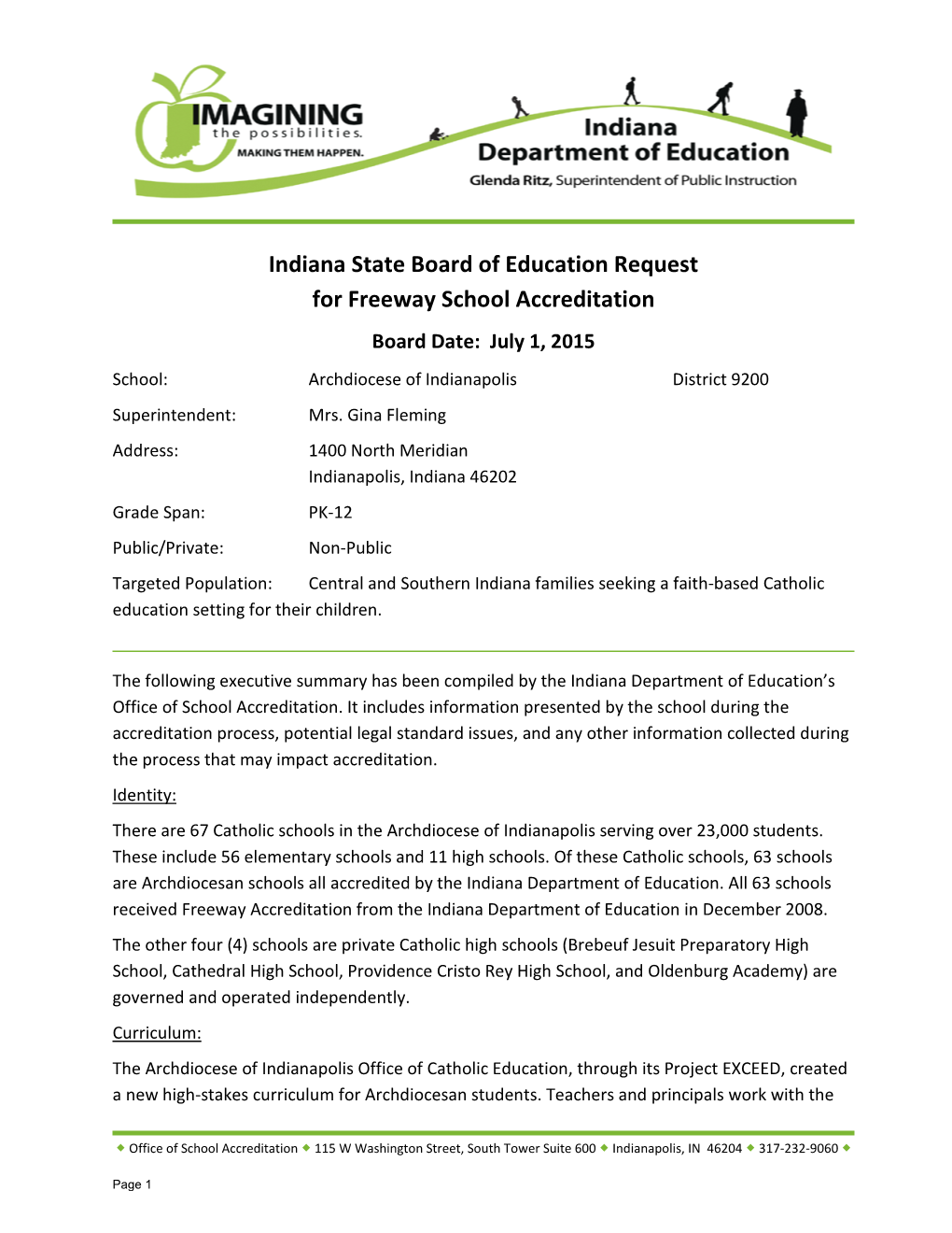 Indiana State Board of Education Request for Freeway School