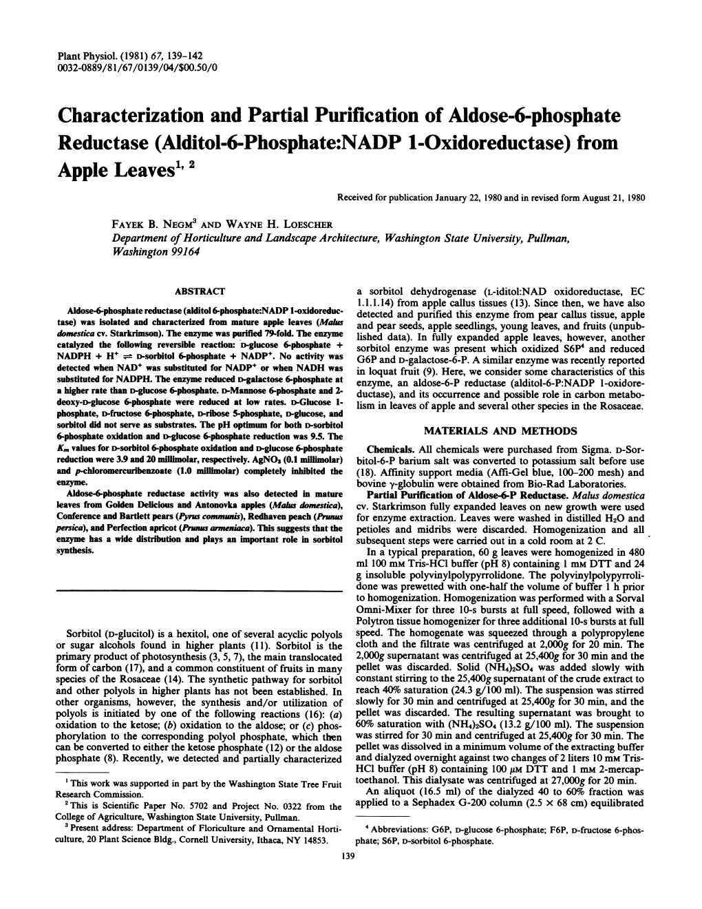 Reductase (Alditol-6-Phosphate:NADP 1-Oxidoreductase) from Apple Leaves