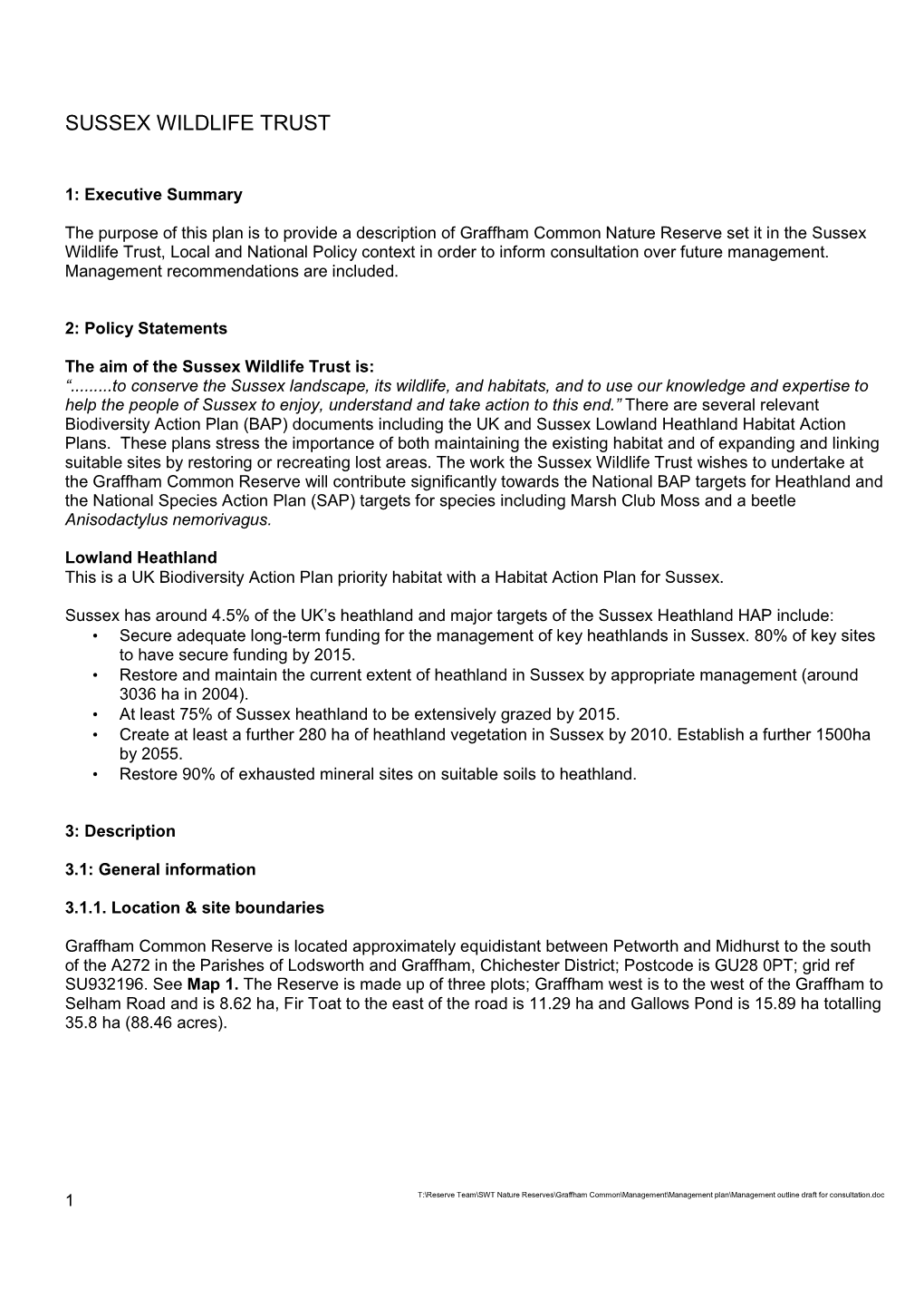 Management Outline Draft for Consultation.Doc SUSSEX WILDLIFE TRUST