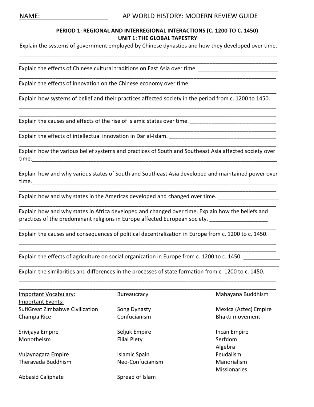 Name: Ap World History: Modern Review Guide