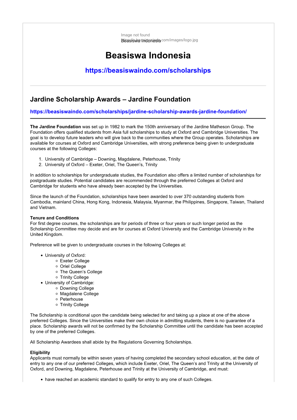 Jardine Scholarship Awards Œ Jardine Foundation