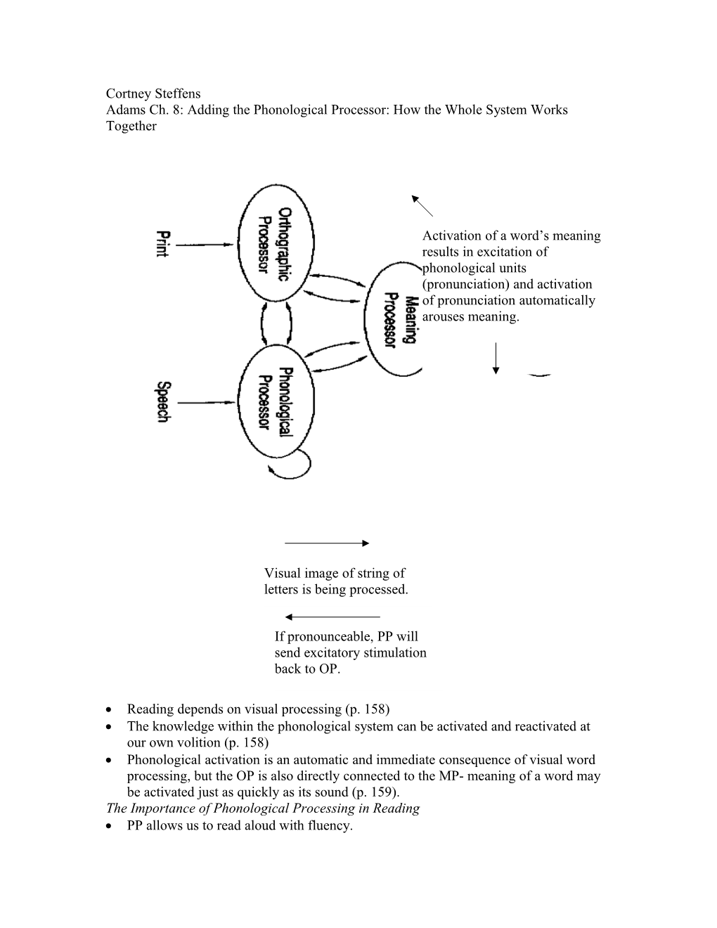 Adams Ch. 8: Adding the Phonological Processor: How the Whole System Works Together