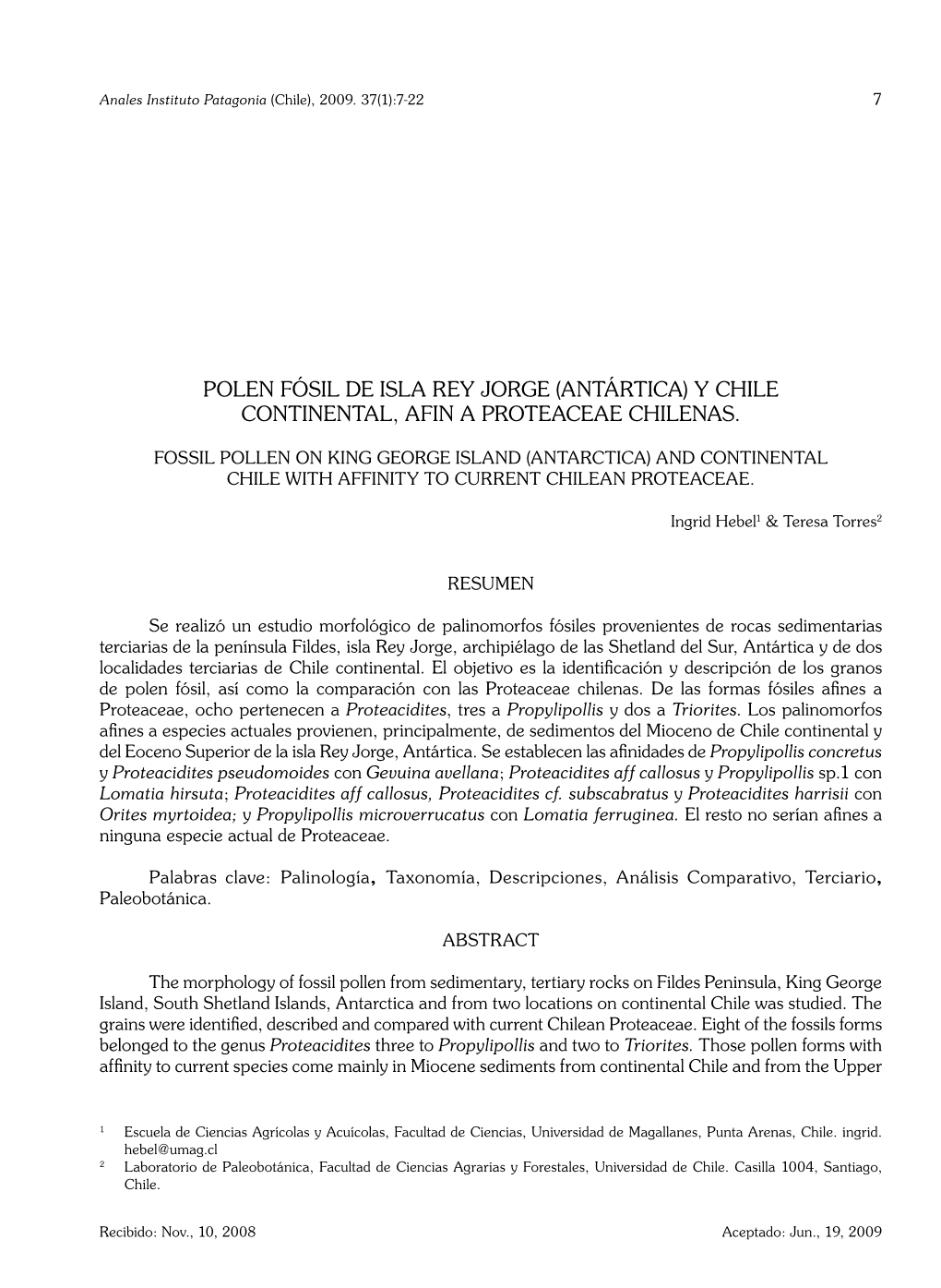 Polen Fósil De La Isla Rey Jorge (Antártica) Y