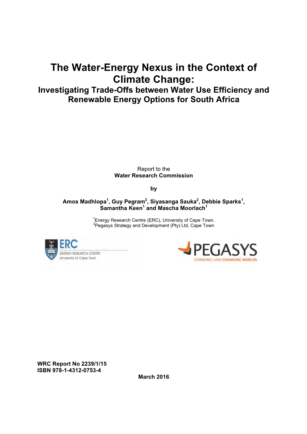 The Water-Energy Nexus in the Context of Climate Change: Investigating Trade-Offs Between Water Use Efficiency and Renewable Energy Options for South Africa