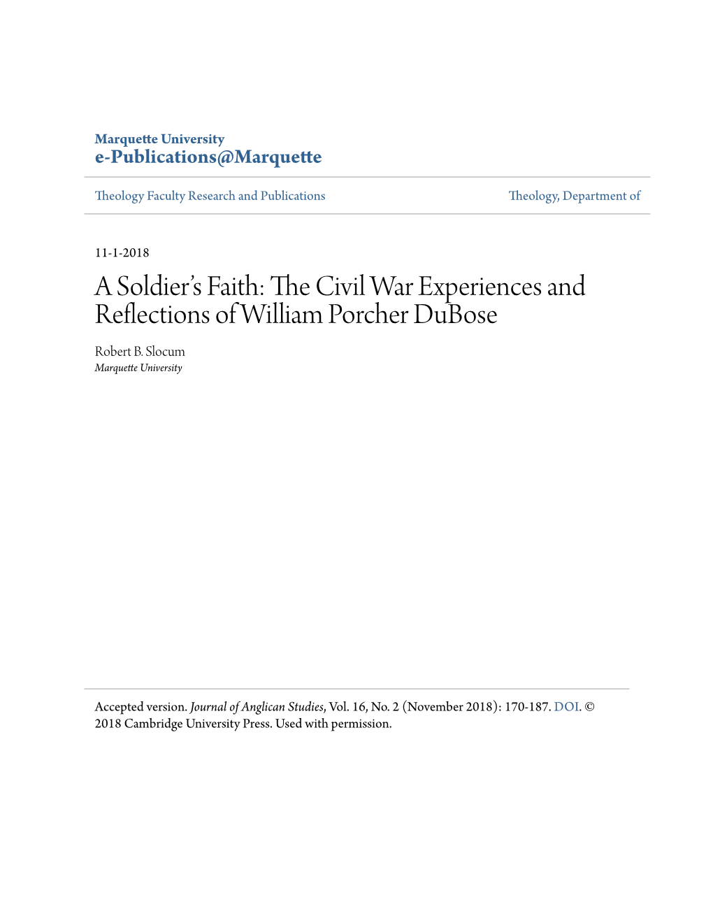 The Civil War Experiences and Reflections of William Porcher Dubose