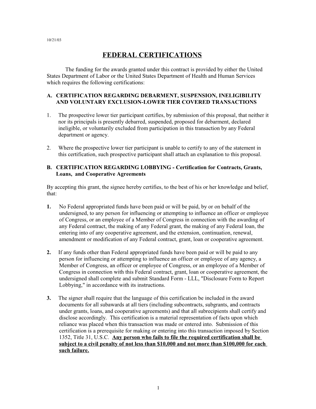 Federal Certifications