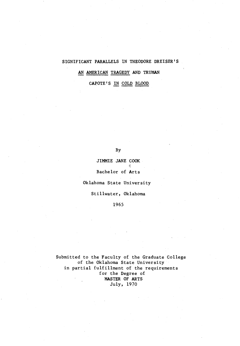 SIGNIFICANT PARALLELS Ln THEODORE DREISER's AN