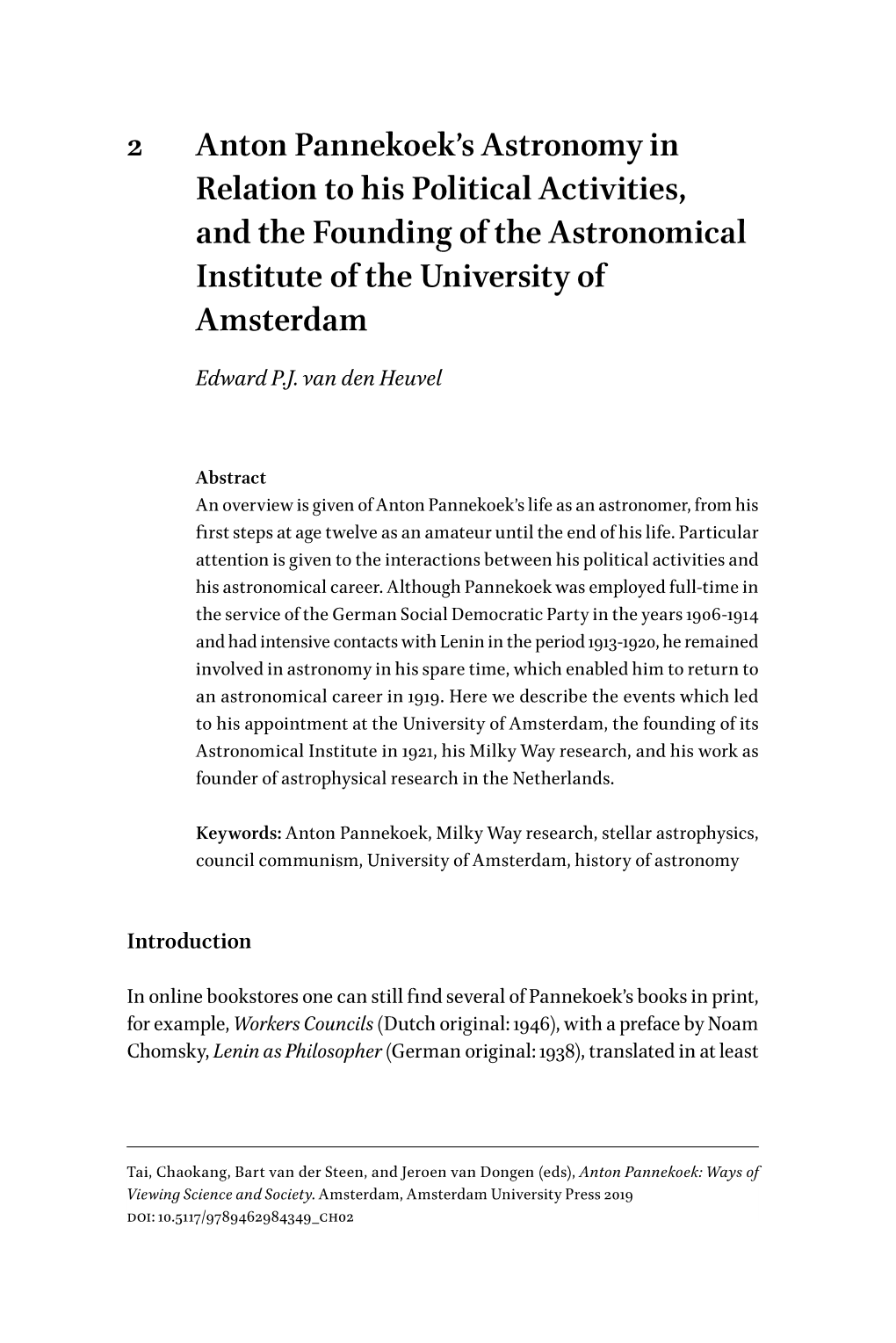 2 Anton Pannekoek's Astronomy in Relation to His Political Activities