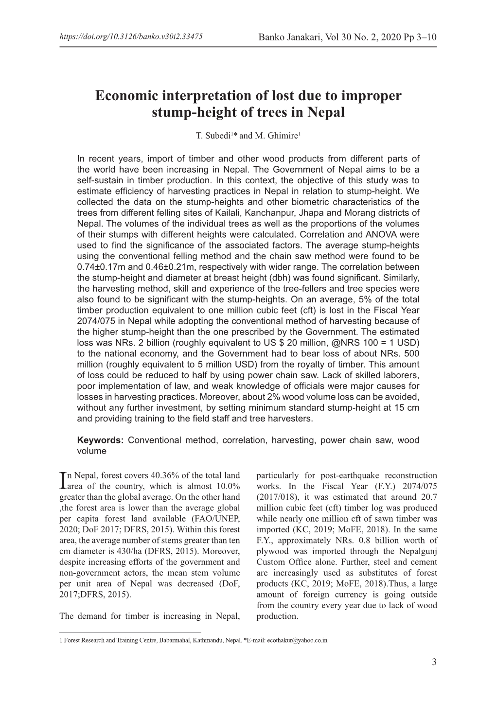 Economic Interpretation of Lost Due to Improper Stump-Height of Trees in Nepal