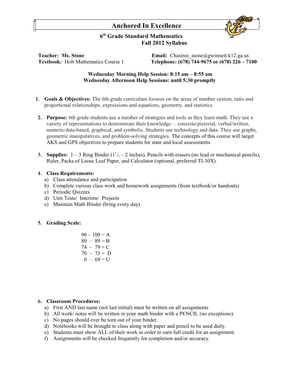 6Th Grade Standard Mathematics