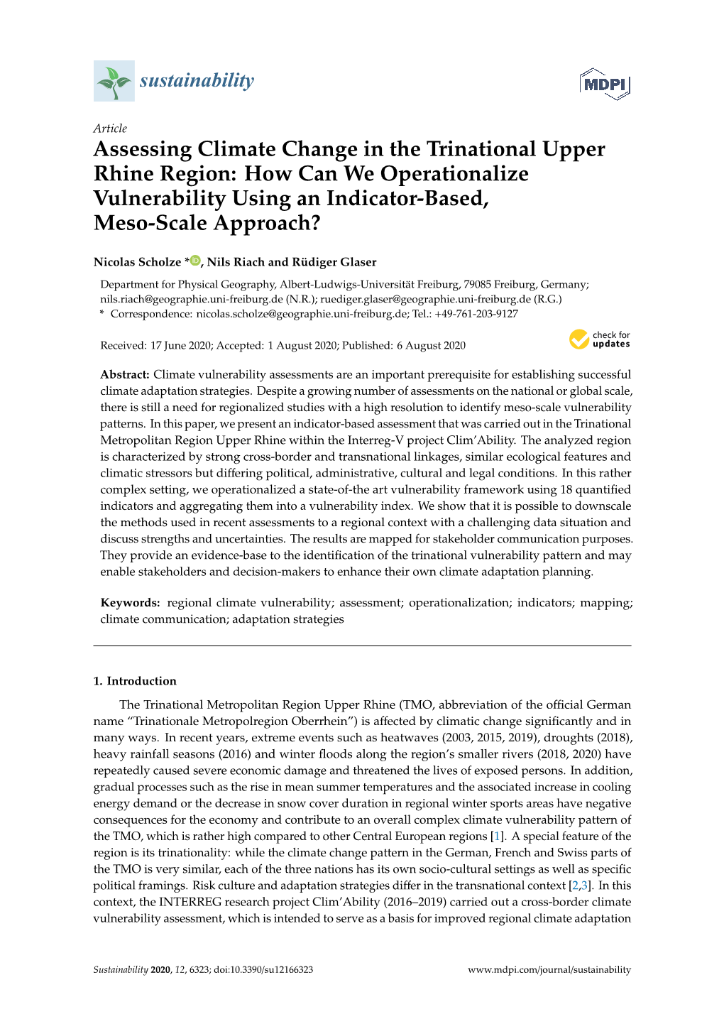 Assessing Climate Change in the Trinational Upper Rhine Region: How Can We Operationalize Vulnerability Using an Indicator-Based, Meso-Scale Approach?