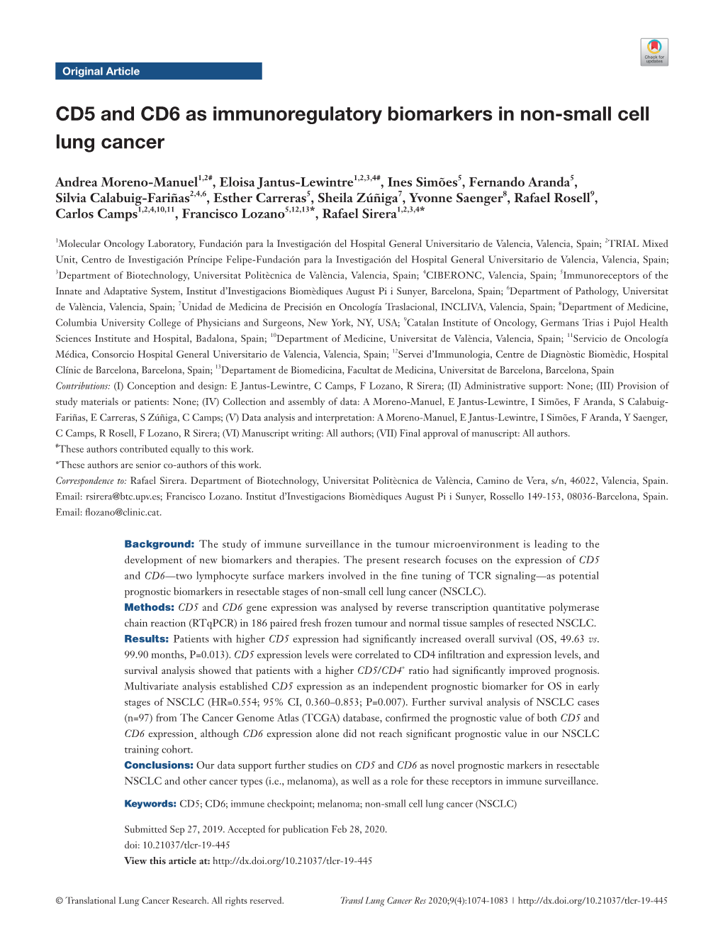 CD5 and CD6 As Immunoregulatory Biomarkers in Non-Small Cell Lung Cancer