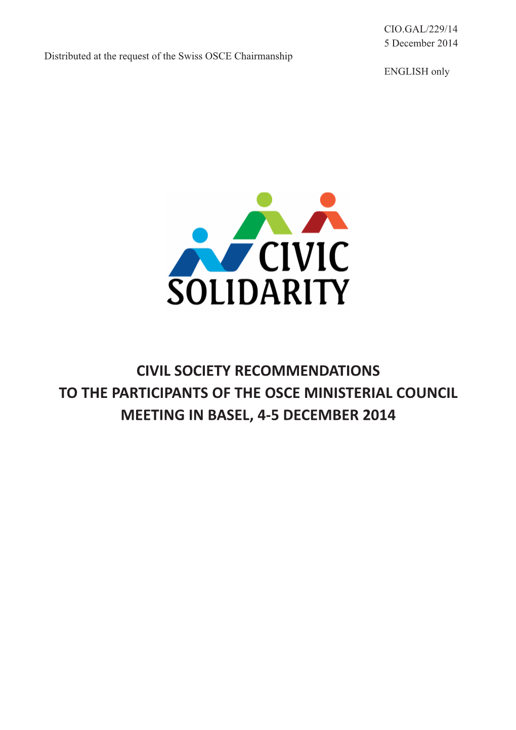 Civil Society Recommendations to the Participants of the Osce Ministerial Council Meeting in Basel, 4-5 December 2014