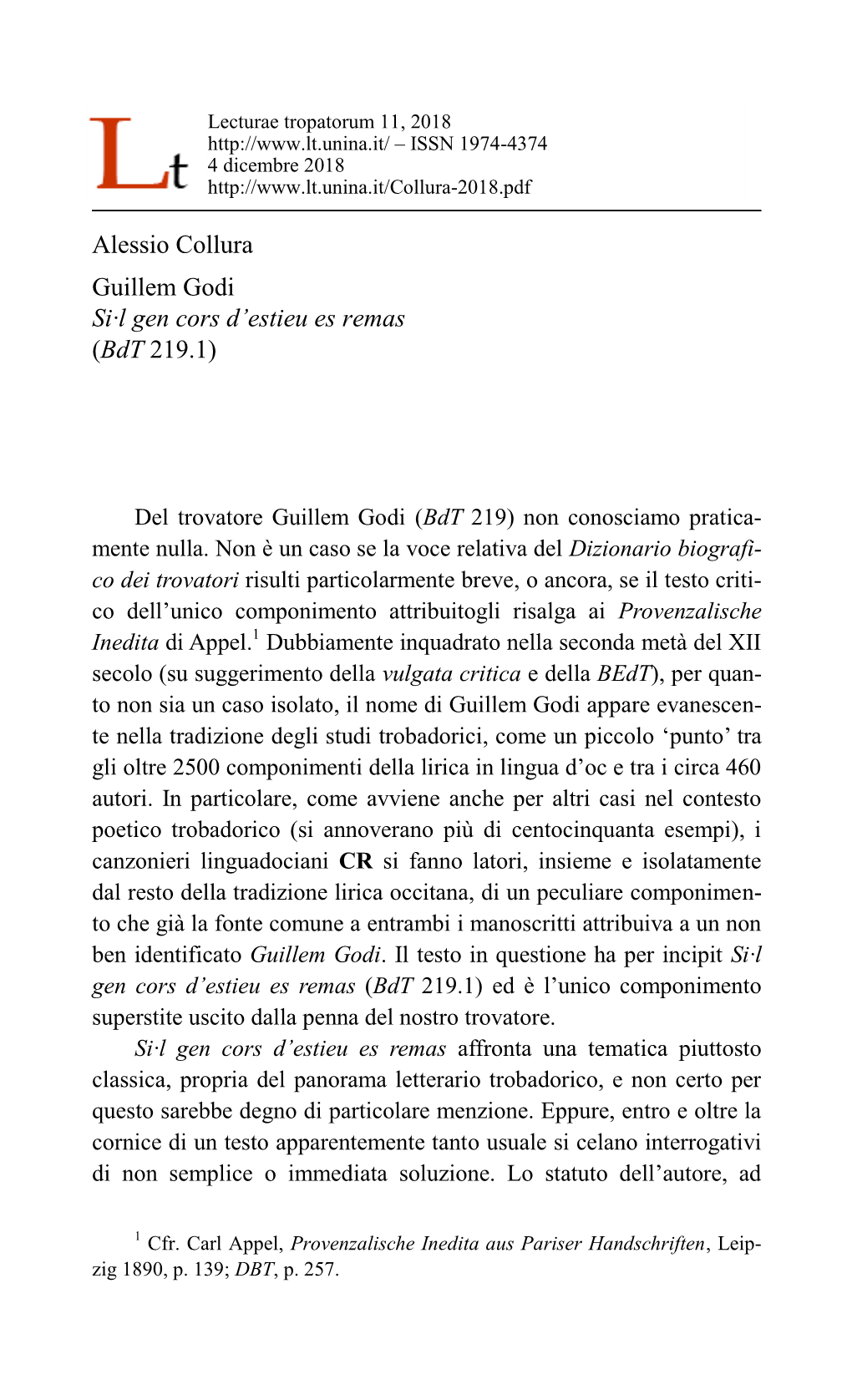 Alessio Collura Guillem Godi Si·L Gen Cors D'estieu Es Remas (Bdt 219.1)