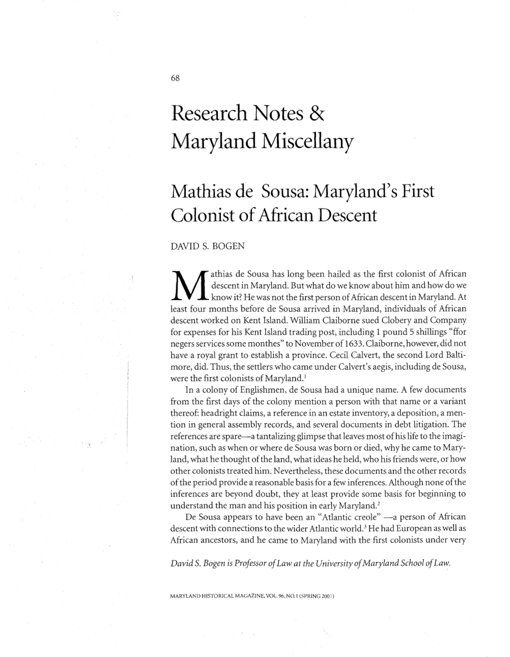 Mathias De Sousa: Maryland's First Colonist of African Descent