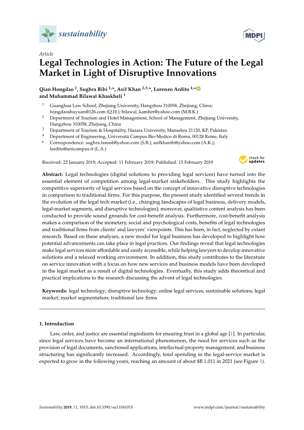 Legal Technologies in Action: the Future of the Legal Market in Light of Disruptive Innovations