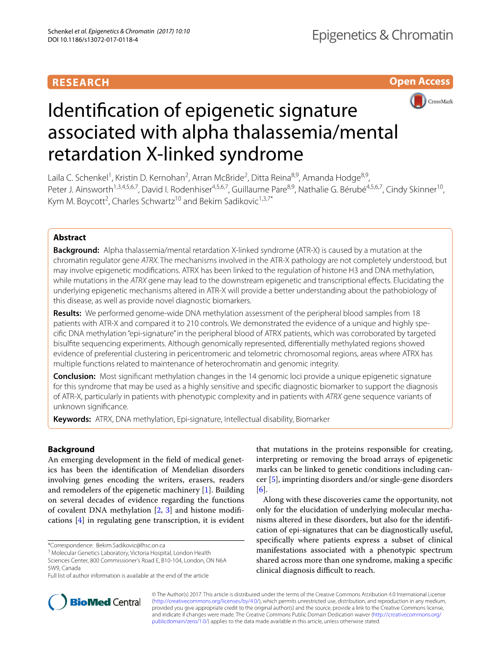Identification of Epigenetic Signature Associated with Alpha Thalassemia/Mental Retardation X‑Linked Syndrome Laila C