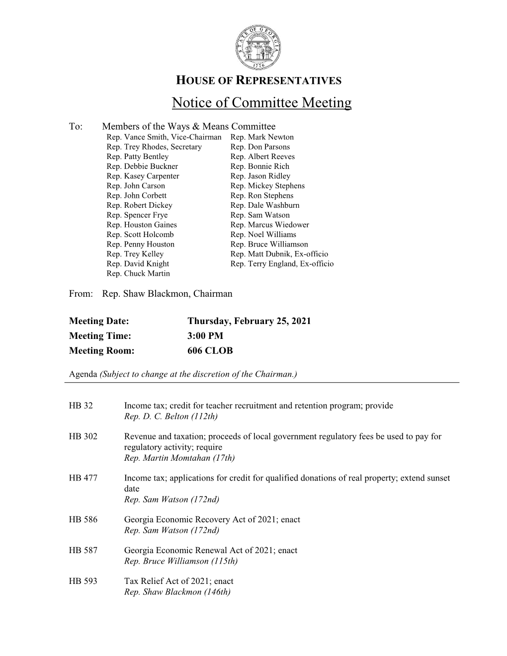 Committee Meeting Agenda (Continued)