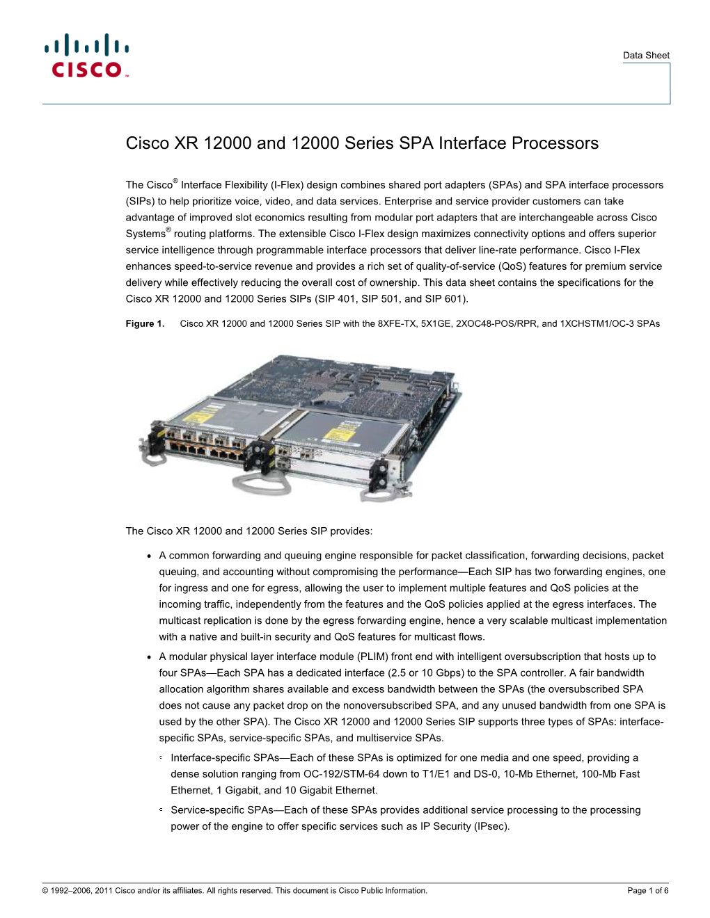 Cisco XR 12000 and 12000 Series SPA Interface Processors
