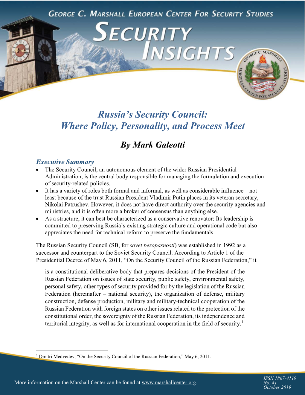 Russia's Security Council Where Policy, Personality, and Process Meet