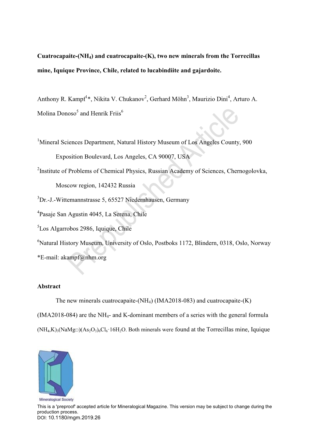 (NH4) and Cuatrocapaite-(K), Two New Minerals from the Torrecillas Mine, Iquique Province, Chile, Related to Lucabindiite and Gajardoite