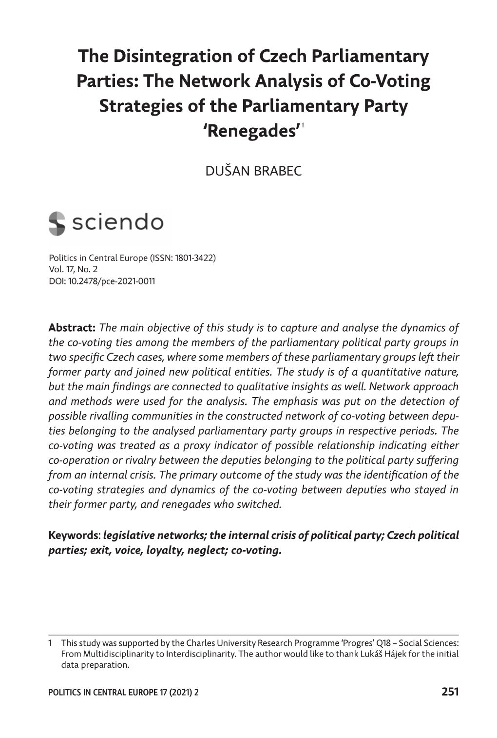 The Network Analysis of Co ‑Voting Strategies of the Parliamentary Party