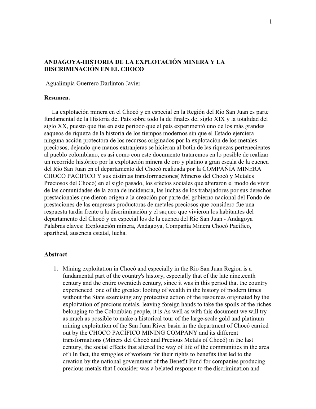 1 Andagoya-Historia De La Explotación Minera Y La