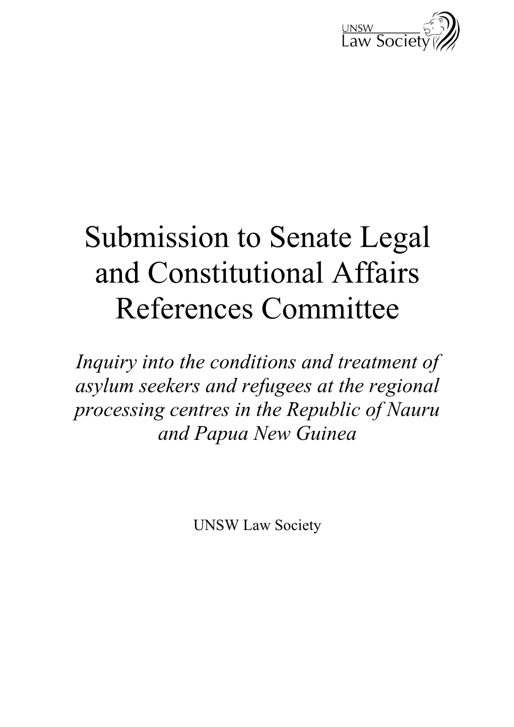 Submission to Senate Legal and Constitutional Affairs References Committee