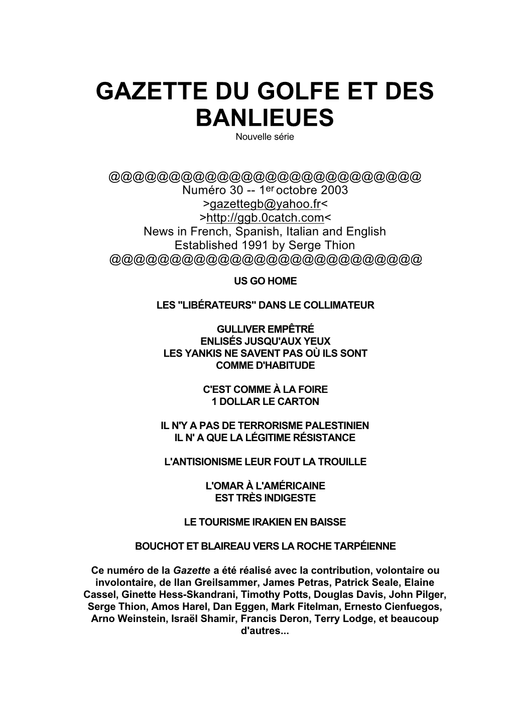 GAZETTE DU GOLFE ET DES BANLIEUES Nouvelle Série