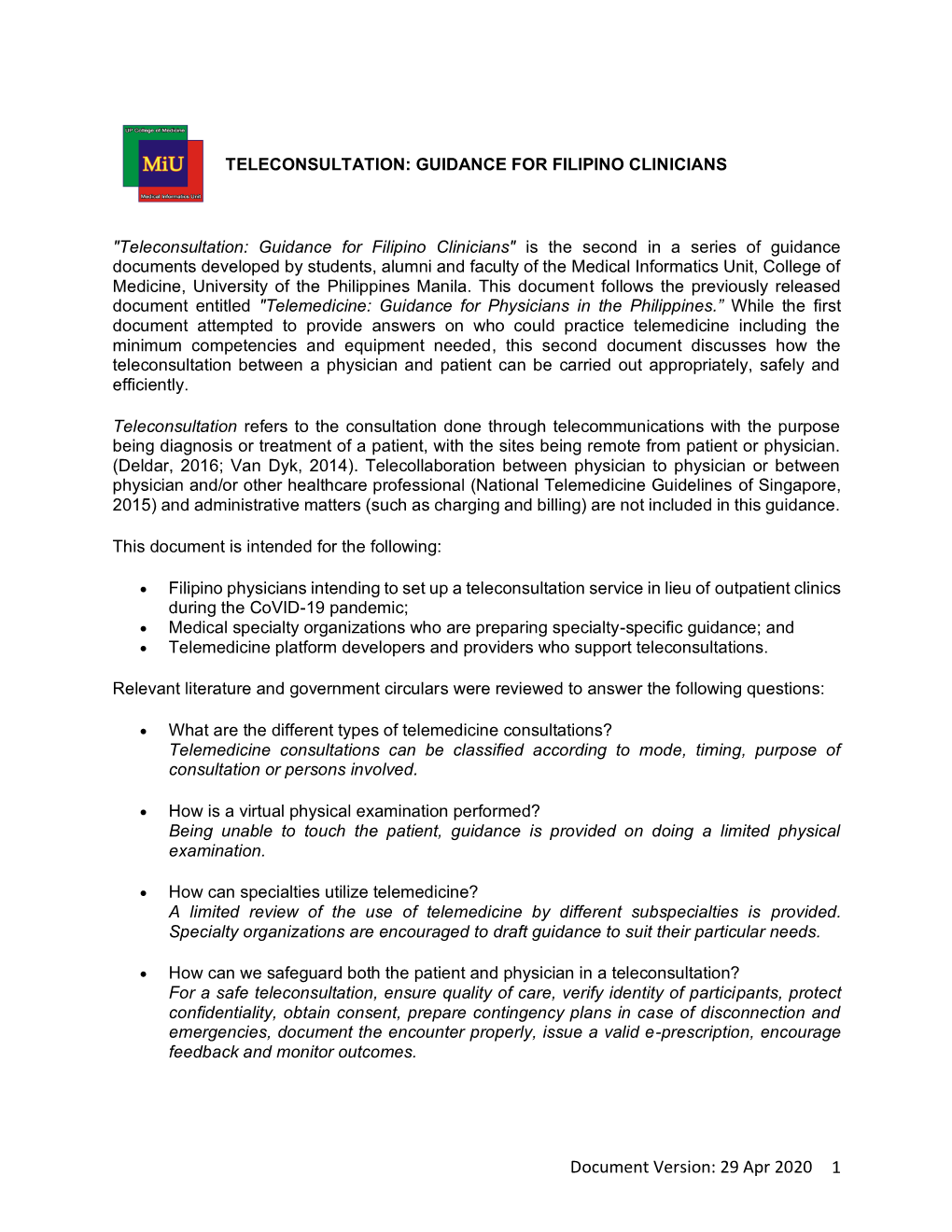 Teleconsultation: Guidance for Filipino Clinicians