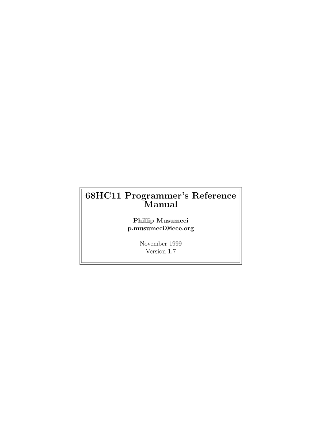 68HC11 Programmer's Reference Manual