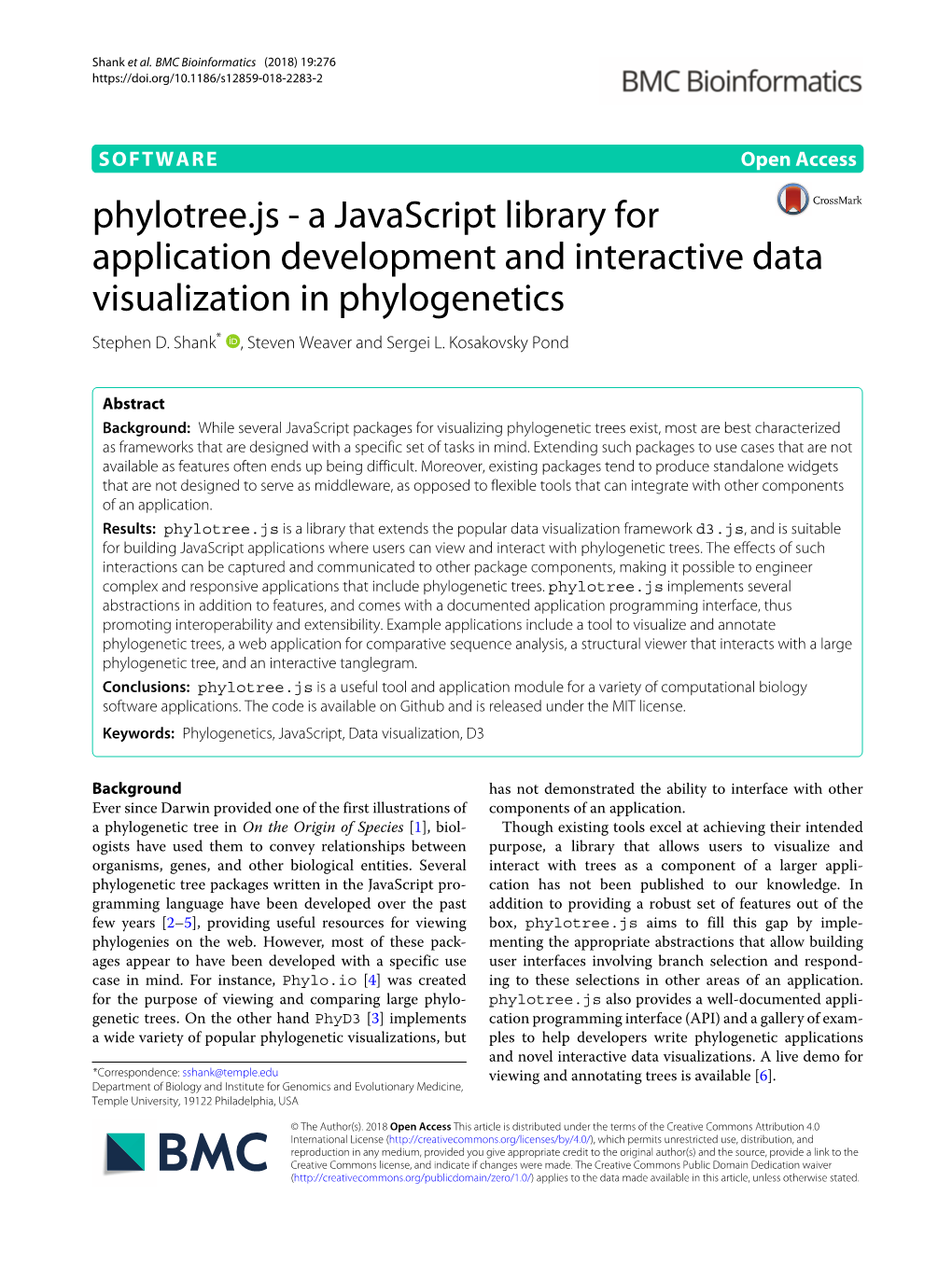 Phylotree.Js - a Javascript Library for Application Development and Interactive Data Visualization in Phylogenetics Stephen D