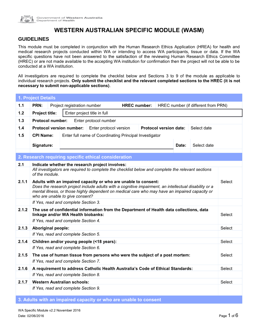 Western Australian Specific Module s1