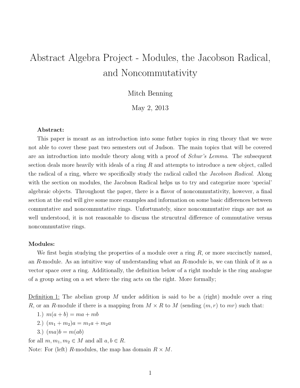 Modules, the Jacobson Radical, and Noncommutativity