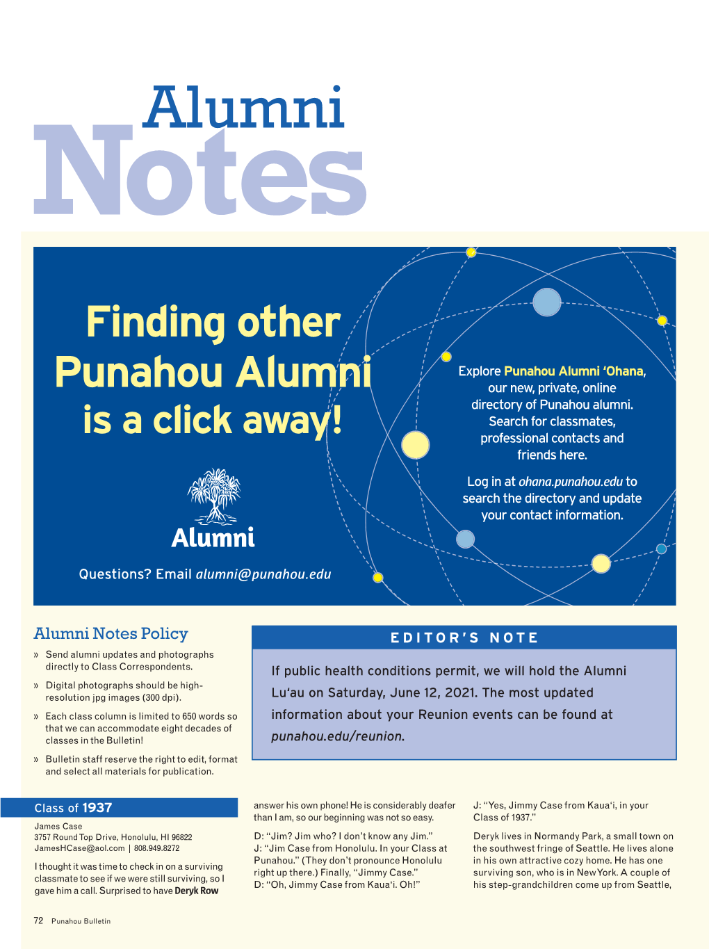 Winter 2021 Alumni Class Notes