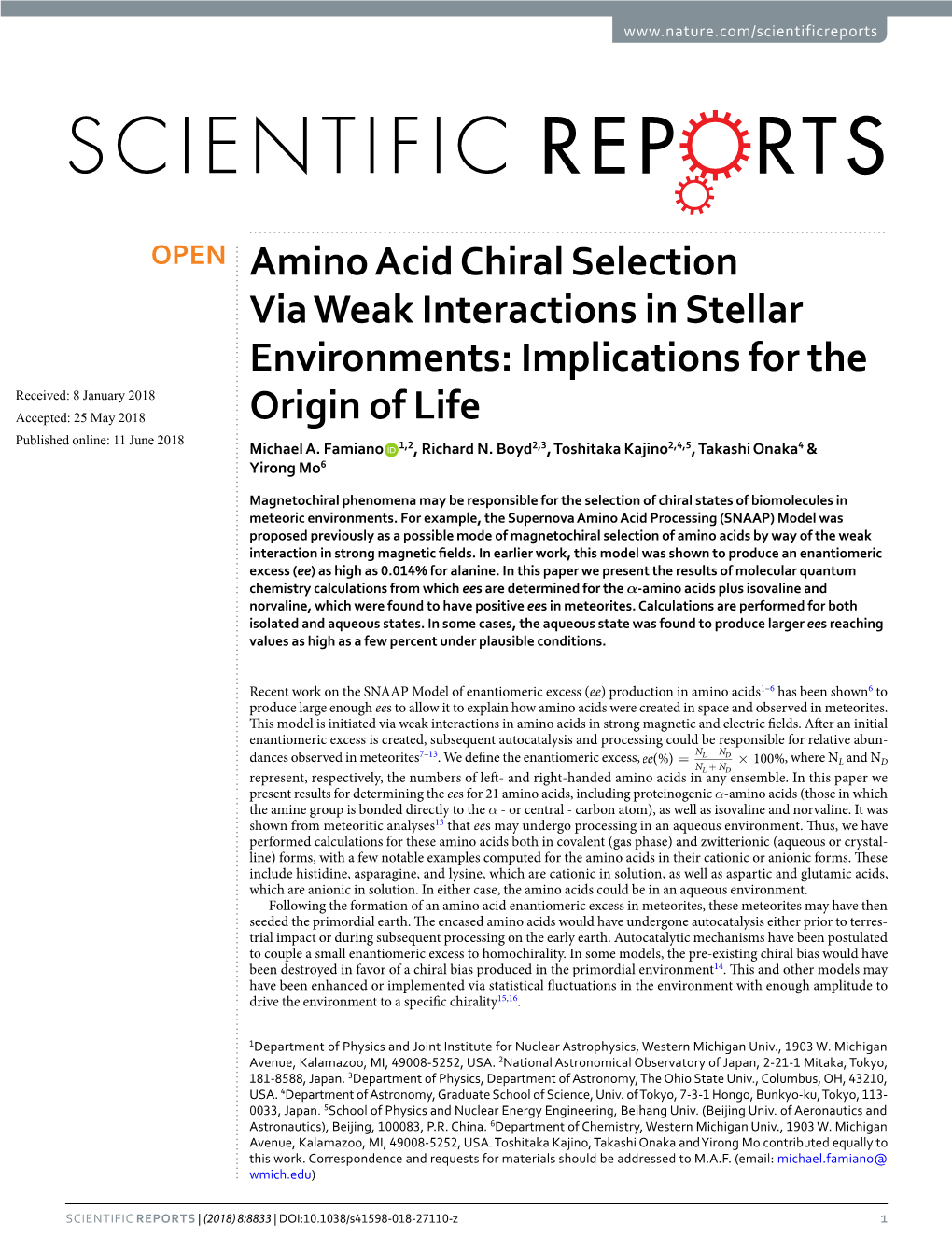 Amino Acid Chiral Selection Via Weak Interactions in Stellar