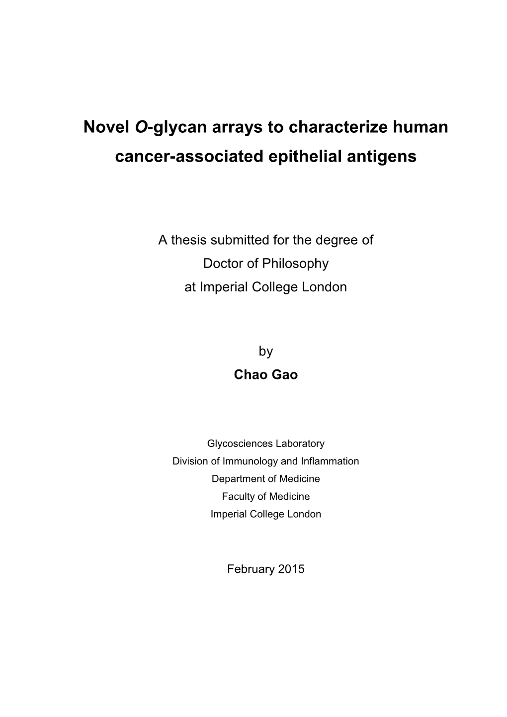 Novel O-Glycan Arrays to Characterize Human Cancer-Associated Epithelial Antigens