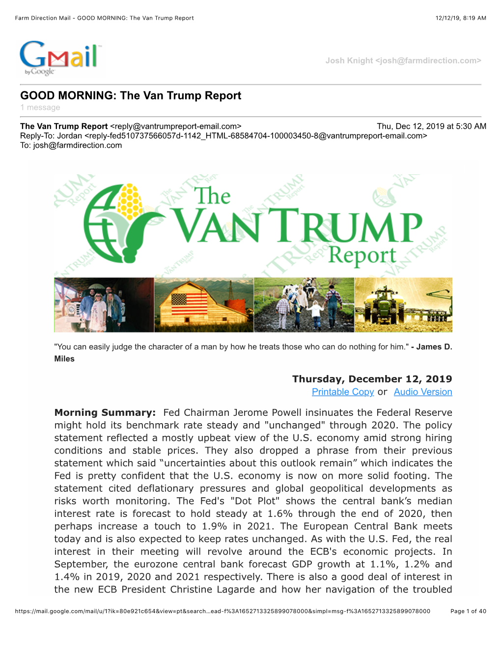 Farm Direction Mail - GOOD MORNING: the Van Trump Report 12/12/19, 8:19 AM