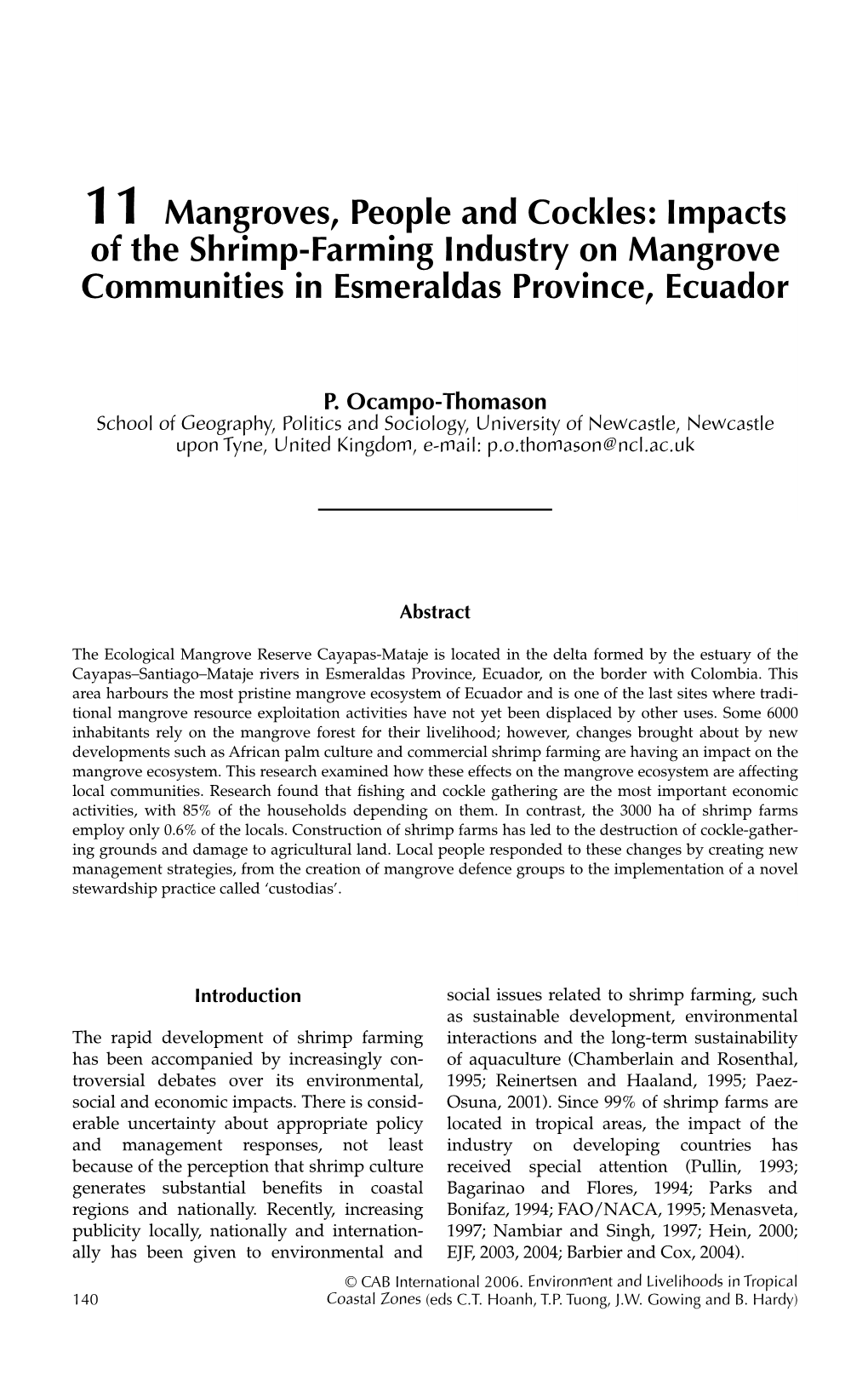 Impacts of the Shrimp-Farming Industry on Mangrove Communities in Esmeraldas Province, Ecuador