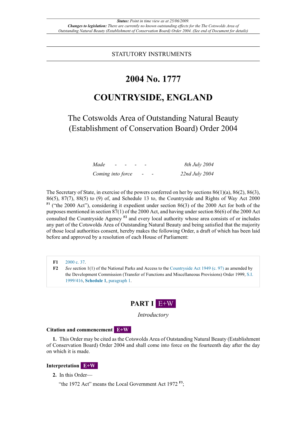 The Cotswolds Area of Outstanding Natural Beauty (Establishment of Conservation Board) Order 2004