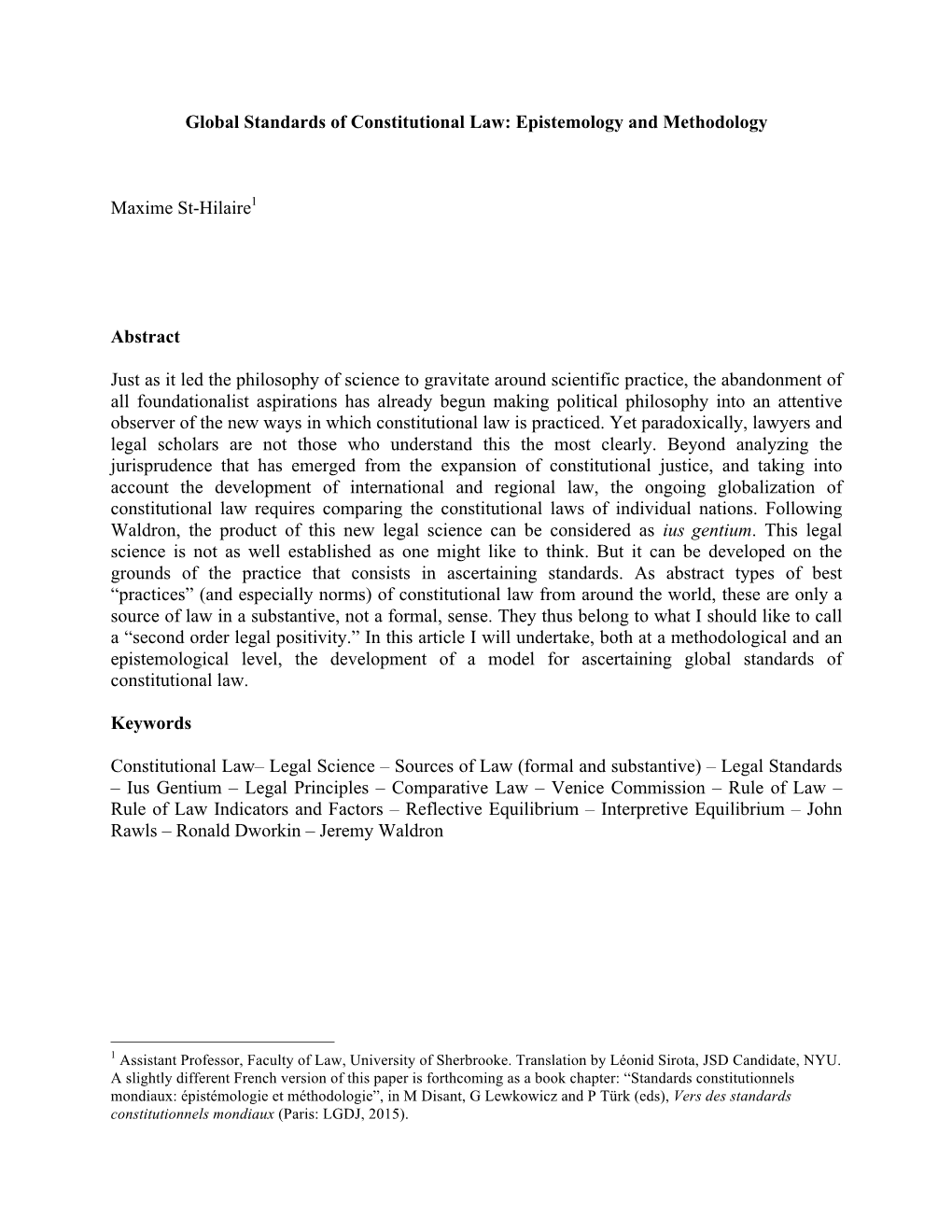 Global Standards of Constitutional Law: Epistemology and Methodology