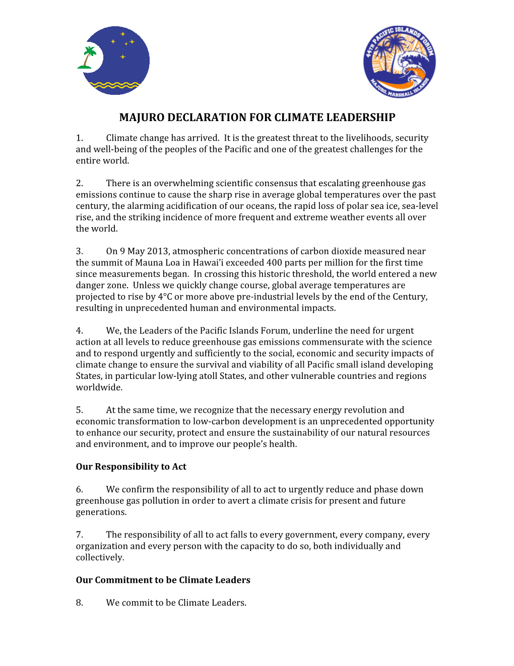 Majuro Declaration for Climate Leadership