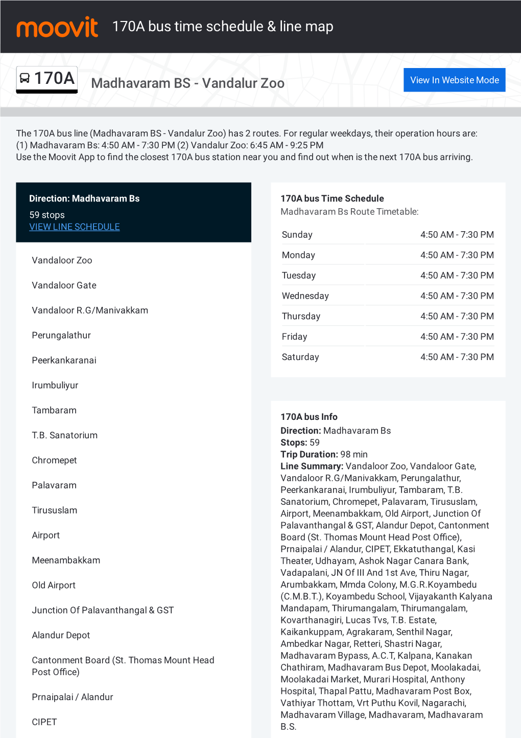 170A Bus Time Schedule & Line Route