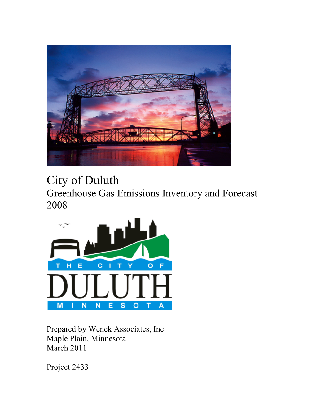 City of Duluth Greenhouse Gas Emissions Inventory and Forecast 2008