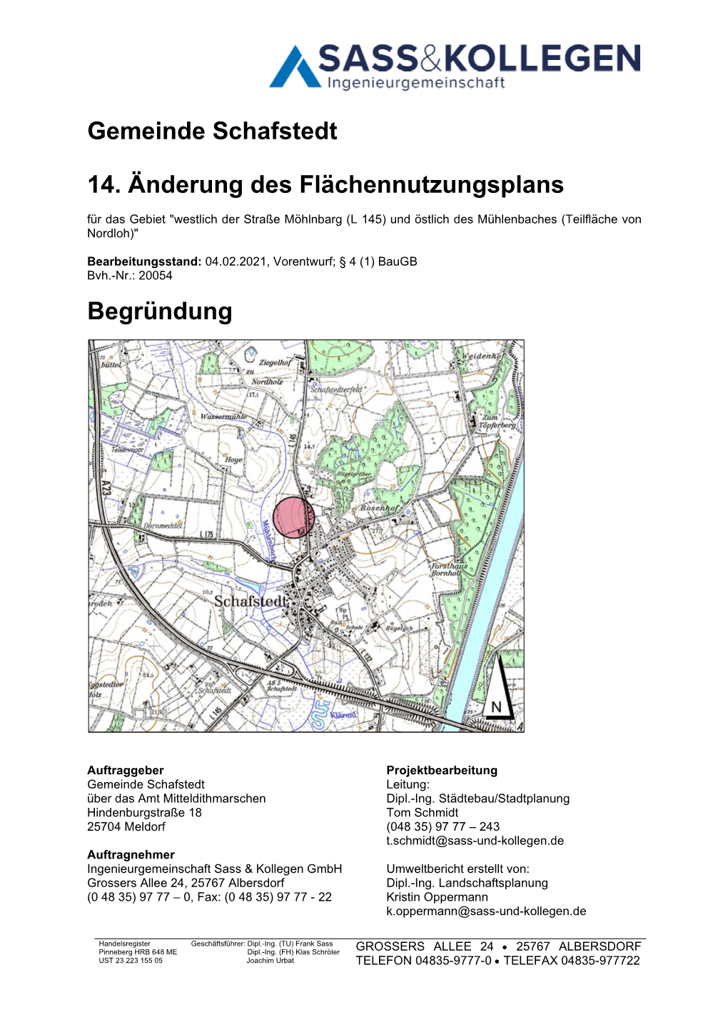 Gemeinde Schafstedt 14. Änderung Des Flächennutzungsplans