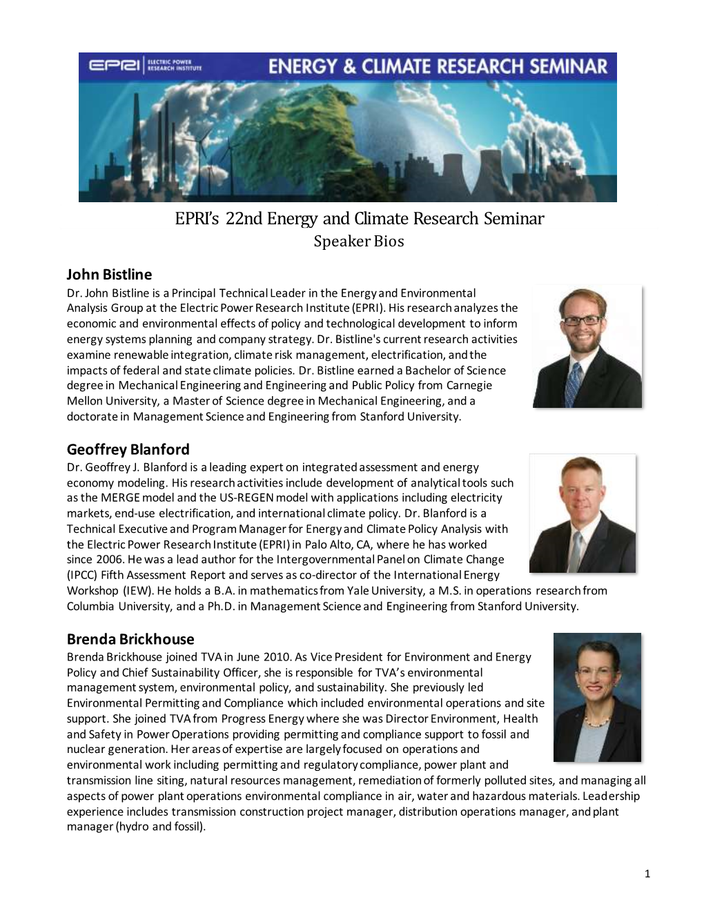 EPRI's 22Nd Energy and Climate Research Seminar